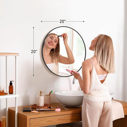 Sweetcrispy 20 Inch Round Wall Mirror, Bathroom Mirror for Over Sink | Tempered Glass, Anti-Fog & Waterproof Round Mirrors for Bathroom, Entryway, Bedroom, Shatterproof Design, Black