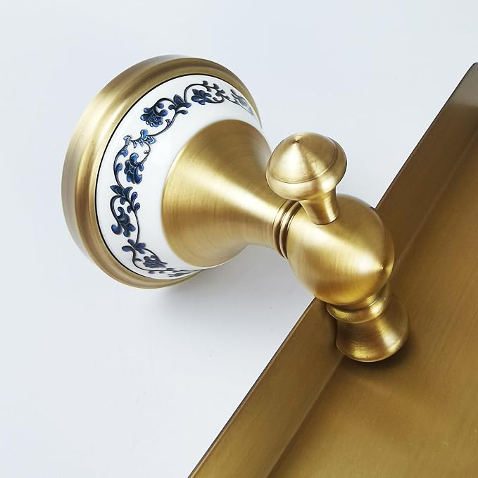Toilet Paper Holder with Phone Shelf, Bathroom Toilet Paper Roll Holder Antique Bronze Brass Wall Mounted Bathroom Hardware Accessories,Porcelain Design