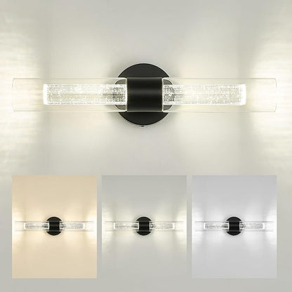 kudos Black LED Vanity Light, Crystal Bubble and Clear Glass, KDVL05-BK-2 | 11W, 1000 Lumens,3000K, 4500K and 6000K Selectable, Hardwired, for Bathroom, Bedroom and Over Mirror