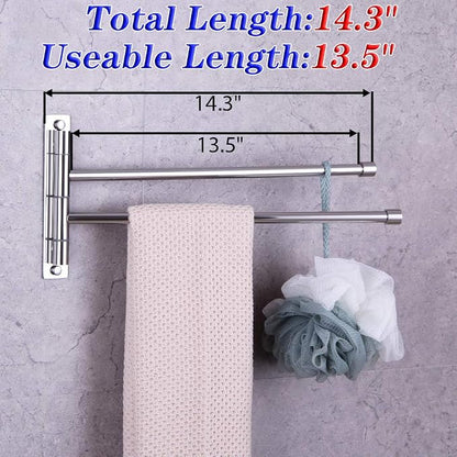 GERZWY Bath Towel Rack Hanger Towel Holder Organizer Bathroom Swing Arm Towel Bars 2-Arm Wall Mount Stainless Steel Polished Finish
