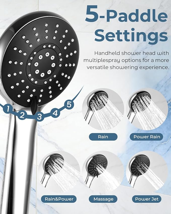 Shower Head with Handheld,High Pressure Chrome Slide Bar ShowerHead | Regaderas Para Shower,11.8" Rectangular,Rain Shower Head,Dual Shower Head,Bathroom Decor,Extension Arm,5 Spray Mode