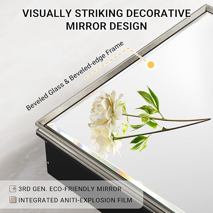 20''x 26'' Brushed Nickel Medicine Cabinet, Recessed or Surface Framed Medicine Cabinet with Beveled Mirror Pre-Assembled, Reversible Bathroom Storage Vanity Cabinet with Adjustable Shelves
