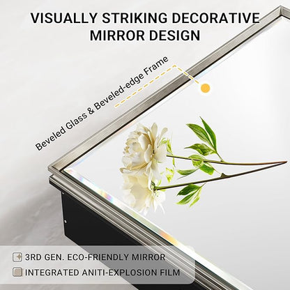 20''x 26'' Brushed Nickel Medicine Cabinet, Recessed or Surface Framed Medicine Cabinet with Beveled Mirror Pre-Assembled, Reversible Bathroom Storage Vanity Cabinet with Adjustable Shelves