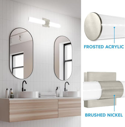 LUXRITE LED Bathroom Vanity Light Fixtures 24 Inch Brushed Nickel 5 CCT 2700K-5000K Selectable Over Mirror Vanity Lights Modern Wall Light Bar 24W 1700 Lumens CRI 90 Dimmable Damp Rated ETL Listed