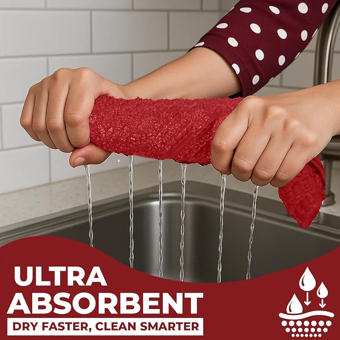 DAN RIVER Red Kitchen Towels, 12 Pack, 16x26 Inches Absorbent Dish Towels | 100% Cotton Absorbent Soft cotton kitchen towels for drying dishes, Quick Dry, Dish Towels for kitchen,Tea and Bar towels set