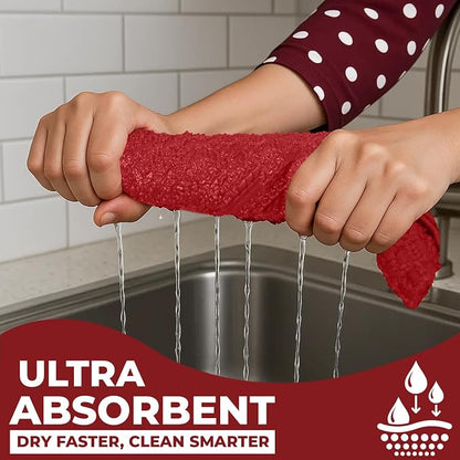 DAN RIVER Red Kitchen Towels, 12 Pack, 16x26 Inches Absorbent Dish Towels | 100% Cotton Absorbent Soft cotton kitchen towels for drying dishes, Quick Dry, Dish Towels for kitchen,Tea and Bar towels set