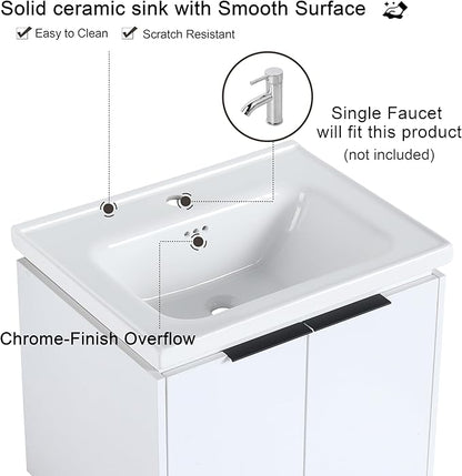 Malwee 48" Floating Bathroom Vanity with White Ceramic Basin Sink Top, 48 Inch Single Sink Wall Mounted Bathroom Vanity, with 2 Doors and 2 Storage Shelves.MA07448