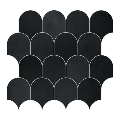 SUNWINGS 10-Sheet Fish Scale Peel and Stick Backsplash Tile, 11.4'' x 10.9" Stone Composite Scallop Handmade Looks Self-Adhesive Wall Tiles for Kitchen Bathroom, Black