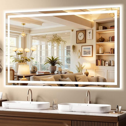 60x36 LED Bathroom Mirror with Lights - Dimmable, Anti-Fog, 3 Color Backlit & Front Lit Mirror for Bathroom, Shatter-Proof Tempered Glass, Easy Installation