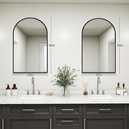 NEWBULIG 20X30 Inch Arched Bathroom Wall Mirror for Over Sink, Black | Wall Vanity Mirror with Tempered Glass, Anti-Rust Arched Metal Framed, Hanging or Leaning, Farmhouse Home Decor