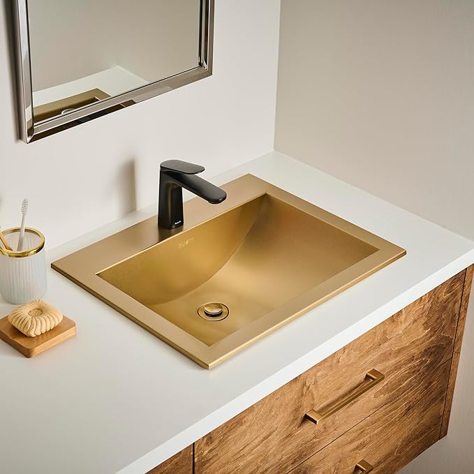 Ruvati 21 x 17 inch Brushed Gold Drop-in Topmount Bathroom Sink - Polished Brass Stainless Steel Bathroom Sink- RVH5110GG