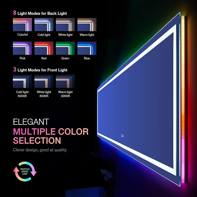 LOAAO 84"X40" RGB LED Bathroom Mirror with Lights, UL Listed | Anti-Fog, Dimmable, RGB Backlit + Front Lighted, Memory Function, Tempered Glass
