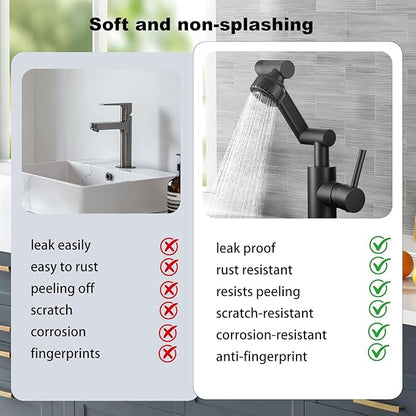 1080° Rotatable Bathroom Faucet, Black,SUS304, Dual Spray Modes | Stainless Steel Vanity Sink Faucet, Height Adjustable, Single & 3-Hole Mount, Universal 1080° Swivel, Grifo de baño giratorio