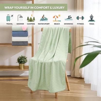 JML Microfiber Bath Towels, 2 Pack, 27x55 in, Light Green | Soft, Super Absorbent, Quick Dry, Lint-Free, Lightweight Bathroom Towel with Hanging Loop for Daily Use