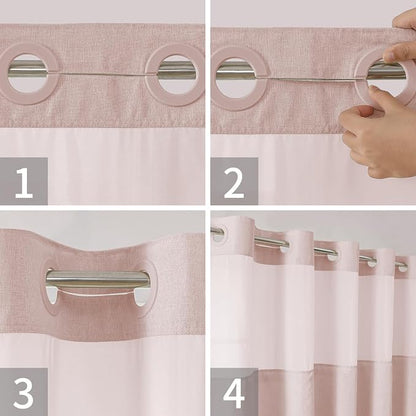eachope No Hook Linen Texture Shower Curtain with Snap-in Liner,54x74 Blush | 230GSM Thick Fabric,Hotel Luxury Decor,Mesh Top Window,Waterproof & Machine Washable,for Shower Stall or Bathroom