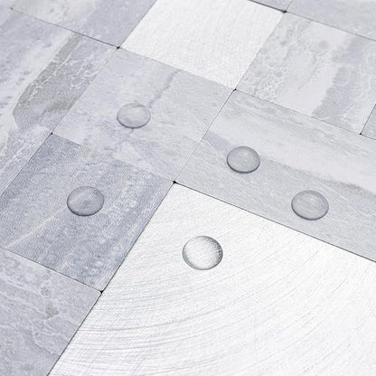 DICOFUN 1 Sheet Grey Marble Peel and Stick Tile Backsplash, Mixed Metal Silver Chips Kitchen and Bathroom Tiles, Stick on Backsplash for Stove