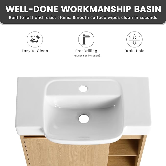 24 Inch Floating Vanity,24" Bathroom Vanity with Sink Combo,Modern Single Sink Bathroom Vanity Combo,Oak Wall Mounted Cabinet Set