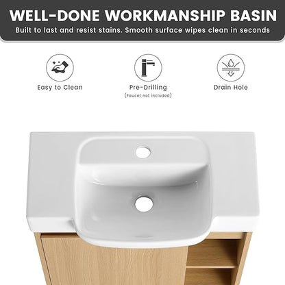 24 Inch Floating Vanity,24" Bathroom Vanity with Sink Combo,Modern Single Sink Bathroom Vanity Combo,Oak Wall Mounted Cabinet Set