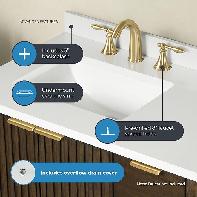 OVE Decors Indy 36 in. Undermount Single Sink Bathroom Vanity with White Engineered Marble Top, Dark Walnut