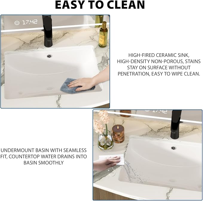White Undermount Bathroom Sink 21.1"x15.1"Ceramic Basin | Modern Porcelain Under Counter Bathroom Vanity Sink, Interior Bowl 19.2"x 13.1", Rectangular Undermount Basin with Overflow