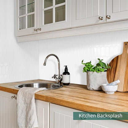 10-Sheet Upgraded Thicker Peel and Stick Kitchen Backsplash Tiles | Waterproof Self-Adhesive Vinyl Wall Tile Stick on Backsplash for Kitchen,Bathroom,Fireplace and RV(White,12"×12")