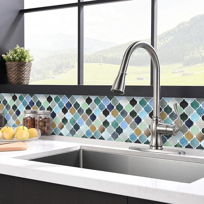 STICKGOO Arabesque Peel and Stick Backsplash, 12”X12” Backsplash Tile for Kitchen Peel and Stick, Self Adhesive Wall Tile Stick on Tiles (Thicker Design, Multicolor Look)