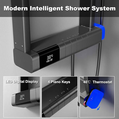 BEITH Thermostatic Shower System, 2025 Upgraded 6 Functions Piano Key Design Shower Set, 40x10cm Shower Faucet Sets Complete and Handheld, LED Digital Display, Bathtub Faucet, 59A Copper