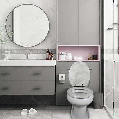 Angel Shield Marble Toilet Seat Durable Molded Wood with Quiet Close,Easy Clean，Quick-Release Hinges (Round,Gray Marble)