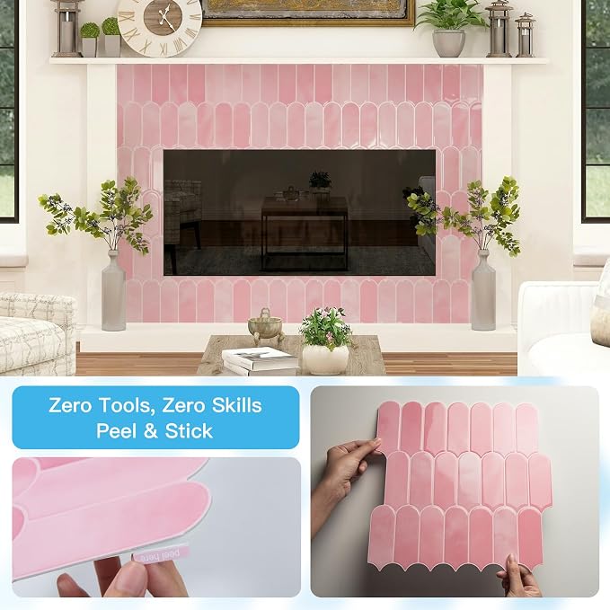 Art3d 10-Pack Arrowhead Design Wall Tile, Peel and Stick Backsplash, Pink | 12 x 12 Inch, Thickened Design, Heavy-Duty, Stain-Resistant, Durable, for Kitchen, Living Areas, Ideal for New Home Buyers
