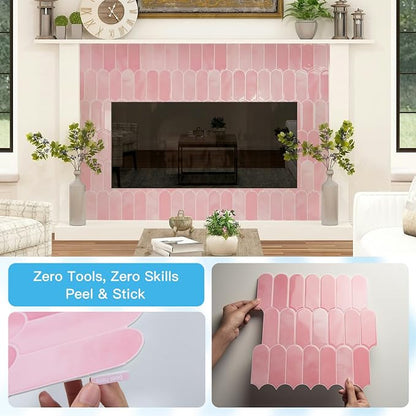 Art3d 10-Pack Arrowhead Design Wall Tile, Peel and Stick Backsplash, Pink | 12 x 12 Inch, Thickened Design, Heavy-Duty, Stain-Resistant, Durable, for Kitchen, Living Areas, Ideal for New Home Buyers