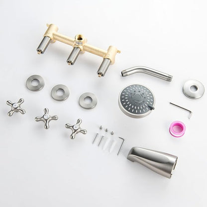 3 Handle Shower Faucet Set with Tub Spout Brushed Nickel Tub and Shower Trim Kit Bathtub Shower Faucets Completes Three Knob