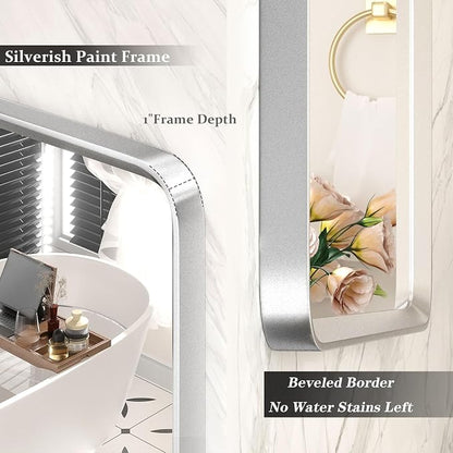 66x36 Inch Silver Framed Mirror for Wall | Silver Bathroom Vanity Mirror, Rounded Rectangle Mirror, Shatterproof, Anti-Rust, Silverish Painted (Horizontal/Vertical)