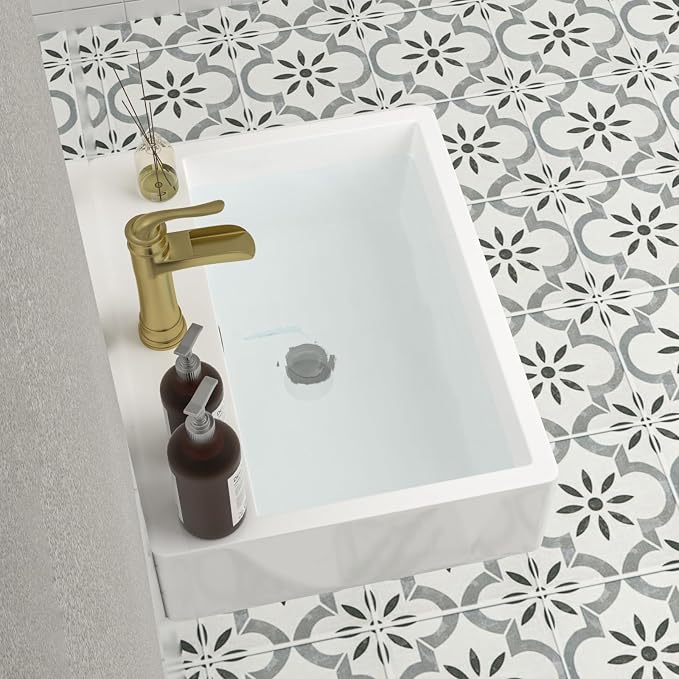 Mocoloo 21"x16" Wall Mounted Bathroom Sink White Rectangle Porcelain ADA Compliant Ceramic Bathroom Sinks Floating Vanity Sink for Lavatory Room Basin