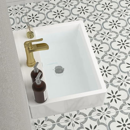 Mocoloo 21"x16" Wall Mounted Bathroom Sink White Rectangle Porcelain ADA Compliant Ceramic Bathroom Sinks Floating Vanity Sink for Lavatory Room Basin
