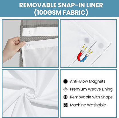 SORTTO No Hook Shower Curtain with Snap in Liner Set Waffle Shower Curtain for Bathroom Hotel Style Fabric Waterproof Inner Liner，71" W x 74" H, Grey