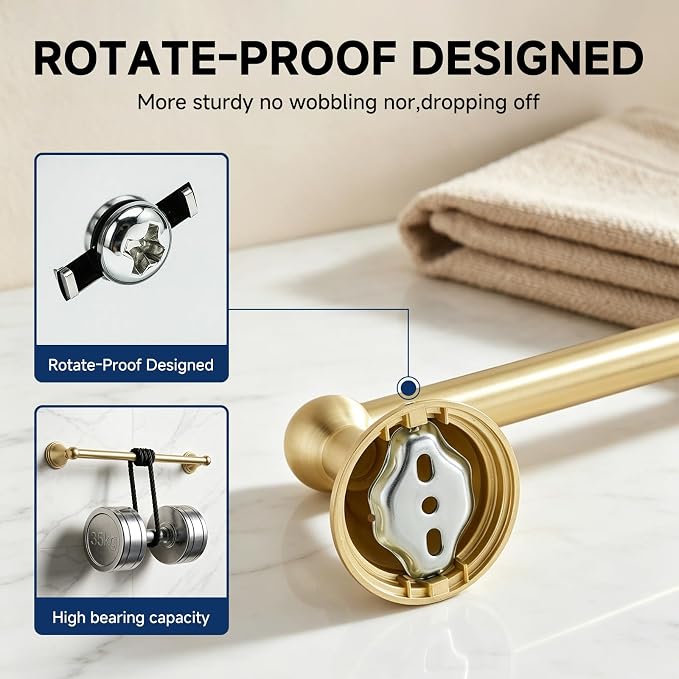 Sagetta Bathroom Hardware Set, 5-Piece Bath Accessories Set Wall Mount Includes 20 in Towel Bar, 16 in Towel Bar, Towel Ring, TP Holder, Towel Hook Brushed Gold