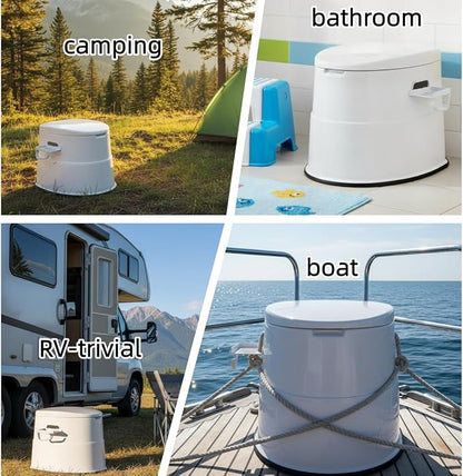 Convenient White Portable Toilet,Outdoor Indoor porta potty | Removable Inner Bucket, Removable Toilet Paper Holder, Simple Install Design,Portability for Camping, RV, Travel,Beach,Boat