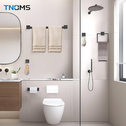 Matte Black Towel Bar Set 5-Piece Bathroom Hardware Accessories Set,23.6 Inch Modern Towel Holder Set SUS304 Stainless Steel Towel Rack Set for Bathroom,Wall-Mounted