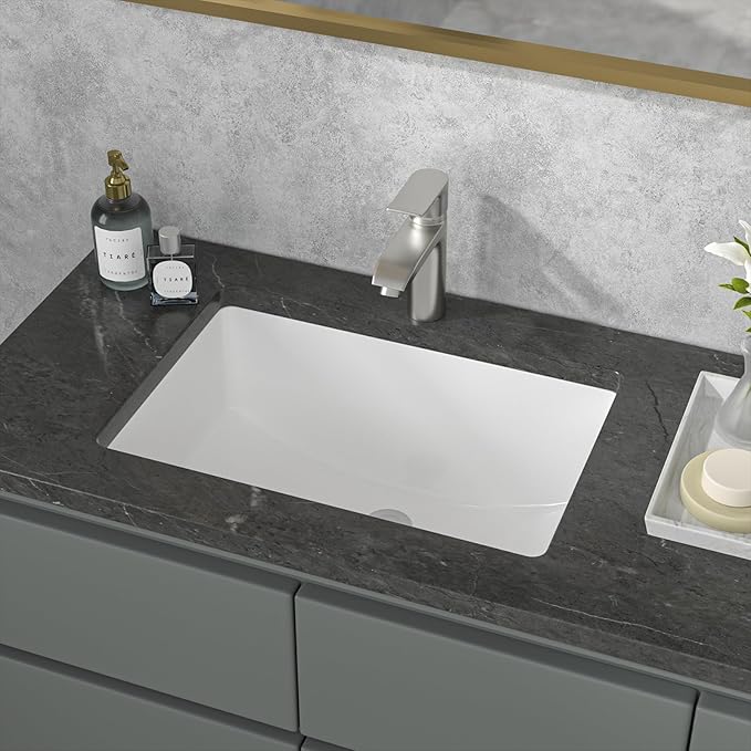 Sarlai Undermount Bathroom Sink - 21 x 14 inch Rectangular Vessel Sink Undermount Modern White Ceramic Rectangle Sink, Vanity Sink Art Basin with Overflow, Interior Bowl Size 18.3"x12.5"x6"