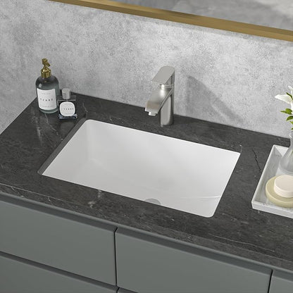 Sarlai Undermount Bathroom Sink - 21 x 14 inch Rectangular Vessel Sink Undermount Modern White Ceramic Rectangle Sink, Vanity Sink Art Basin with Overflow, Interior Bowl Size 18.3"x12.5"x6"