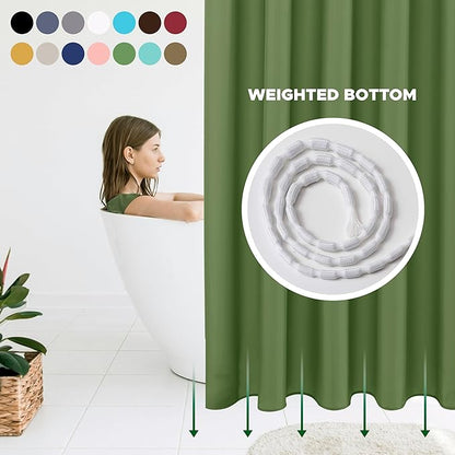 Biscaynebay Hotel Quality Fabric Shower Curtain Liners 72 Inch by 72 Inch, Sage Water Resistant Bathroom Curtains Rust Resistant Grommets & Weighted Bottom Hem Machine Washable