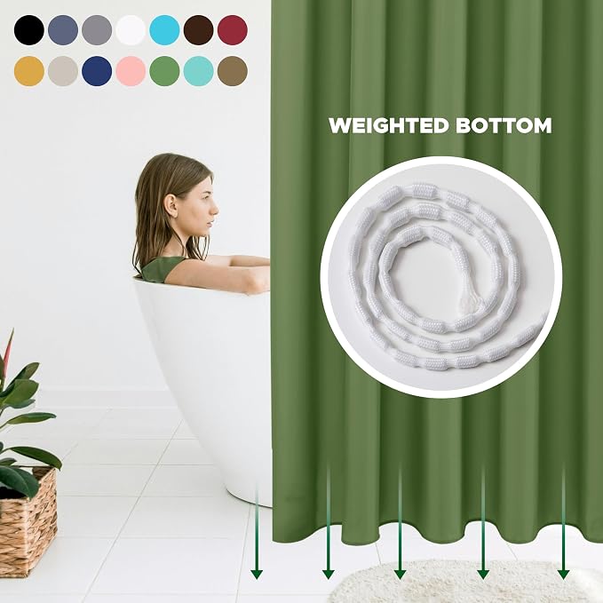 Fabric Shower Curtain Liner 72x72 Inch-Sage Standard Size Shower Liners | Hotel Quality Water Resistant Shower Liners for Bathroom-Machine Washable Cloth Polyester Bath Curtain-Rental Apartment Home