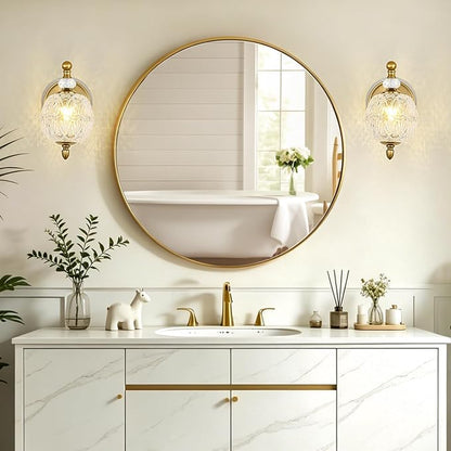 1 Piece Vintage Wall Sconce, 1-Light Mid Century Brushed Gold Finish Wall Sconce with Globe Glass Shade, Retro Light for Bathroom, Bedroom, Living Room,Powder Room