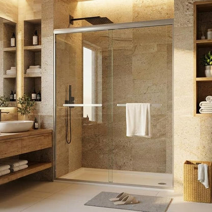 Sliding Shower Door, Aluminum Alloy Frame with 44-48" Adjustable Width x 72" Height, Features Double 6mm (1/4") Tempered Glass Panels, Silver Square Track, Space-Saving Bypass Design
