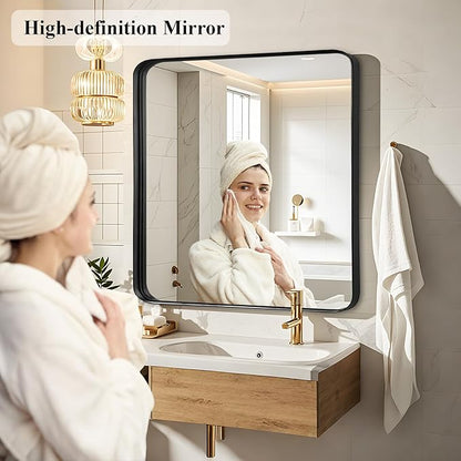 Fabuday Black Sink Mirror for Bathroom - 28x28 Inch Square Framed Black Mirrors for Over Sink, Black Vanity Matte Mirrors with Brushed Frame for Bedroom, Restroom, Farmhouse, Entryway Decor