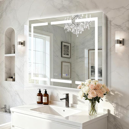 48"x36" Smart LED Medicine Cabinet with Mirror - Triple Door Bathroom Storage, Anti-Fog Technology, 3-Color Stepless Dimming, 5X Magnifier, Night Light, Soft-Close Hinges