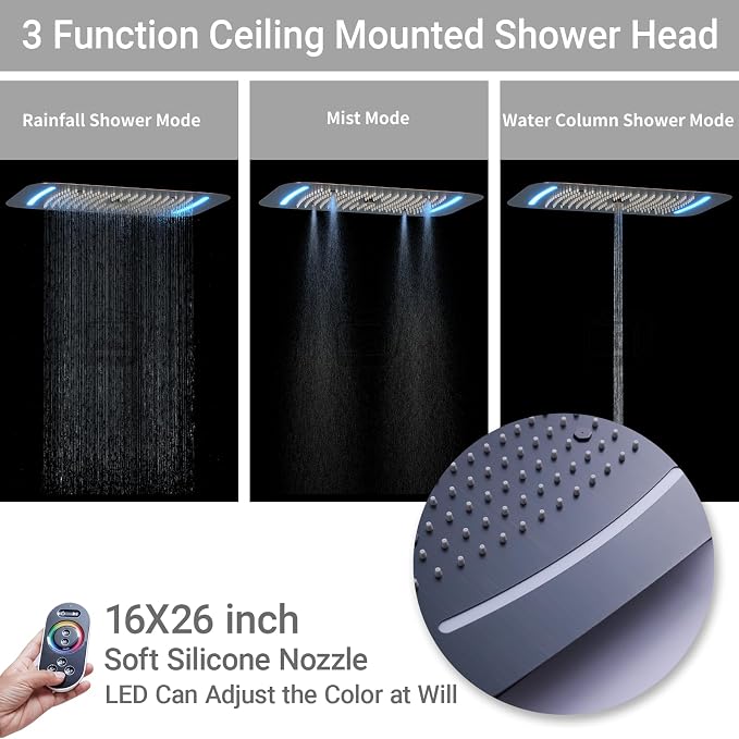 3 Functions Shower Head System Oil Rubbed Bronze Shower Faucet Set | 16X26 inch Ceiling Shower, 6 Body Jet, Handheld Shower, Temperature Display, 5 Functions Can All Run Together