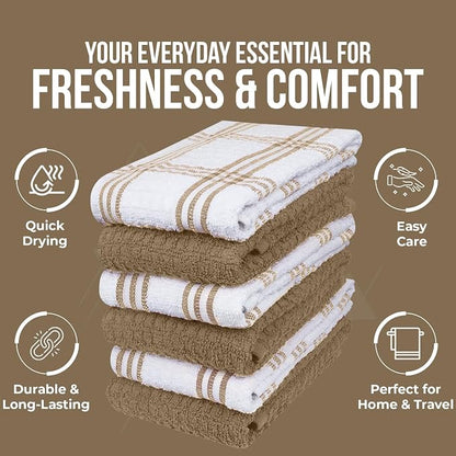 DAN RIVER Tan Kitchen Towels, 12 Pack, 16x26 Inches Absorbent Dish Towels | 100% Cotton Absorbent Soft cotton kitchen towels for drying dishes, Quick Dry, Dish Towels for kitchen,Tea and Bar towels set