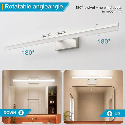 SOLFART Bathroom Vanity Light 40-Inch: 5CCT Dimmable Brushed Nickel Led Bathroom Light Fixtures Over Mirror Adjustable Head Retractable Arm ETL