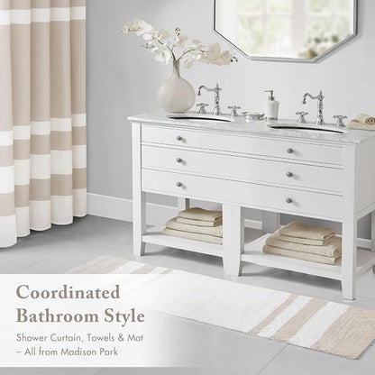 Madison Park Spa Cotton Bath Rug Absorbent Plush Striped, 24 x 72, Taupe | Soft Pile, Machine Washable, OEKO-TEX Certified